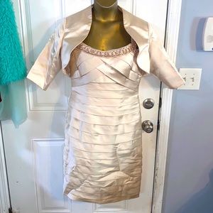 Custom Hand Made Beaded prom party dress  bodice Dress w Cropped Jacket set suit
